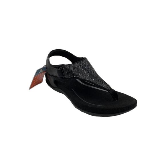 Aetrex Shoes - Aetrex Kelly Sparkle Orthotic Thong Sandal Black - Medium